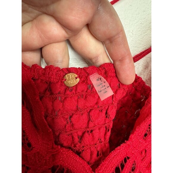 Free People Small Adella Cami Lace Tank Top Cherry Red Ruffled Peplum Hem NWT - Picture 11 of 13